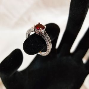 Red Rhodolite Garnet & Irradiated Black Diamond .925 Sterling Ring, Size…